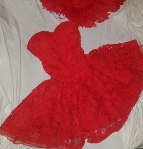 NWOT-RED lace skater mini dress!